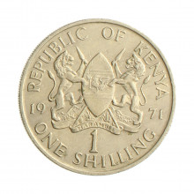 Moeda KM#14 1 Shilling 1971 MBC Quênia África Cupro Níquel Ø27,8mm 8gr.