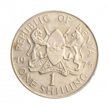 Moeda KM#14 1 Shilling 1975 MBC Quênia África Cupro Níquel Ø27,8mm 8gr.