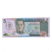 Cédula P#178b 5 Pesos 1990 Movimento Mulheres para o Desenvolvimento Filipinas Ásia FE