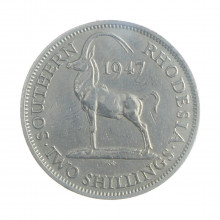 Moeda KM#19b 2 Shilling 1947 MBC Rodésia do Sul África Cupro-Níquel Ø28,52mm 11,31gr.