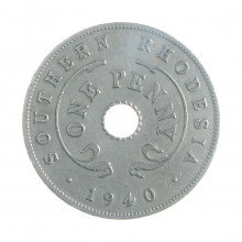 Moeda KM#8 1 Penny 1940 MBC Rodésia do Sul África Cupro-Níquel Ø27,1mm 6,48gr.