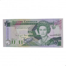 Cédula P#26v 5 Dollars 1993 São Vicente Caribe Ocidental América FE