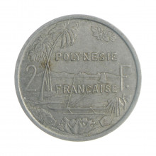 Moeda KM#10 2 Francs 1975 MBC Polinésia Francesa Oceania Alumínio Ø27mm 2,2gr.
