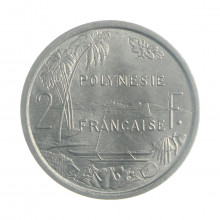 Moeda KM#10 2 Francs 1979 SOB/FC Polinésia Francesa Oceania Alumínio Ø27mm 2,2gr.