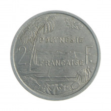 Moeda KM#10 2 Francs 1979 MBC Polinésia Francesa Oceania Alumínio Ø27mm 2,2gr.
