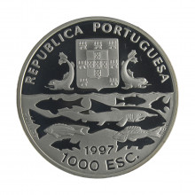 Moeda Km#695a 1000 Escudos 1997 FC Proof Portugal Europa Centenário das Expedições Oceanográfica Prata 0.500 Ø40mm 28gr.