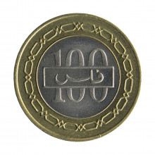 Moeda KM#26.1 100 Fils 2002 SOB/FC Bahrein Ásia Bimetálico Ø24mm 6gr.