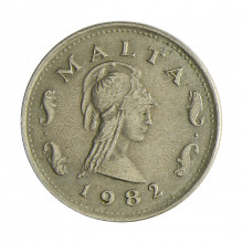 Moeda KM#9 2 Cents 1982 MBC Malta Europa Cupro-Níquel Ø17,7mm 2,25gr.