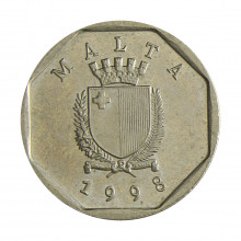 Moeda KM#95 5 Cents 1998 SOB Malta Europa Cupro-Níquel Ø20mm 3,51gr.