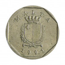 Moeda KM#95 5 Cents 1991 SOB Malta Europa Cupro-Níquel Ø20mm 3,51gr.