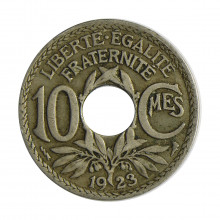 Moeda KM#866a 10 Centimes 1923 MBC França Europa Cupro-Níquel Ø21mm 4gr.