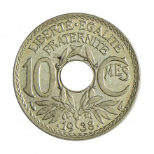 Moeda KM#889.1 10 Centimes 1938 FC França Europa Prata R Níquel Ø21mm 3gr.