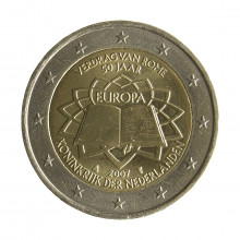 Moeda KM#273 2 Euros 2007 SOB/FC Países Baixos Europa Tratado de Roma Bimetálico Ø25,75mm 8,5gr.