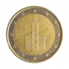Moeda KM#337 2 Euros 2015 D MBC Alemanha Europa 25 anos da Unidade Alemã Bimetálico Ø25,75mm 8,5gr.