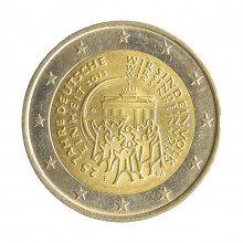 Moeda KM#337 2 Euros 2015 F MBC Alemanha Europa 25 anos da Unidade Alemã Bimetálico Ø25,75mm 8,5gr.