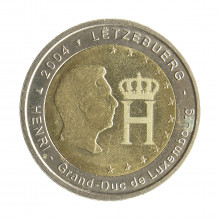 Moeda KM#85 2 Euros 2004 SOB Luxemburgo Europa Monograma do Grão-Duque Henri Bimetálico Ø25,75mm 8,5gr.