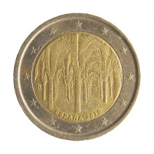 Moeda KM#1152 2 Euros 2010 MBC Espanha Europa Mesquita-Catedral de Córdoba Bimetálico Ø25,75mm 8,5gr.