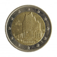 Moeda KM#424 2 Euros 2023 F MBC Alemanha Europa Hamburgo Bimetálico Ø25,75mm 8,5gr.