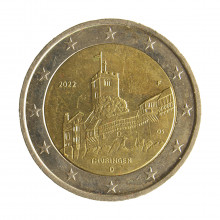 Moeda KM#411 2 Euros 2022 F MBC Alemanha Europa Turíngia Bimetálico Ø25,75mm 8,5gr.