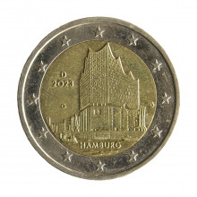 Moeda KM#424 2 Euros 2023 G MBC Alemanha Europa Hamburgo Bimetálico Ø25,75mm 8,5gr.