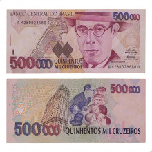Cédula C-232 500000 Cruzeiros 1993 C/ Furo de Grampo BC