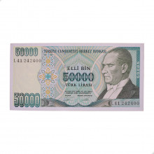 Cédula P#204 50000 Lira 1995 - 1999 Turquia Ásia SOB