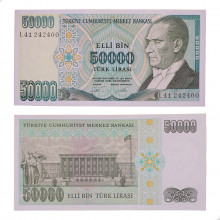 Cédula P#204 50000 Lira 1995 - 1999 Turquia Ásia SOB