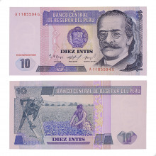 Cédula P#128a 10 Intis 1986 Peru América SOB/FE