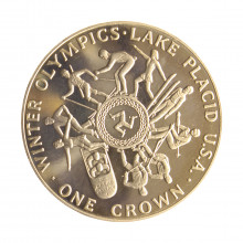 Set Completo 4 Moedas 1 Crown 1980 FC Ilha de Man Coleção Jogos Olímpicos de Verão e Inverno Cupro Níquel Ø38,61mm