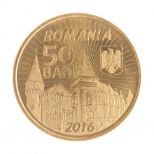 Moeda KM#349 50 Bani 2016 SOB/FC Romênia Europa Iancu de Hunedoara Latão R Níquel Ø23,75mm 6,1gr.