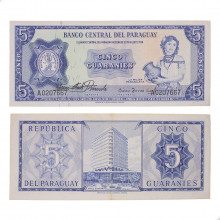 Cédula P#194 5 Guaraníes 1963 Paraguai América SOB