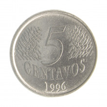 Moeda V-444 5 Centavos 1996  MBC/SOB   Aço Inoxidável  Ø21mm 3,3gr.*