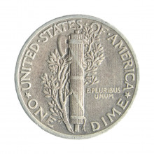 Moeda KM#140 One Dime Mercury 1938 MBC+ USA América Prata 0.900 Ø17,9mm 2,5gr.
