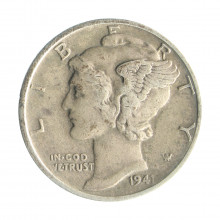 Moeda KM#140 One Dime Mercury 1941 MBC USA América Prata 0.900 Ø17,9mm 2,5gr.