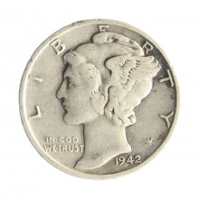 Moeda KM#140 One Dime Mercury 1942 S MBC USA América Prata 0.900 Ø17,9mm 2,5gr.