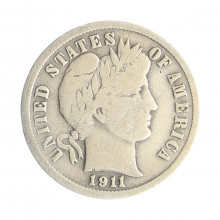 Moeda KM#113 One Dime Barber 1911 S MBC USA América Prata 0.900 Ø17,9mm 2,5gr.
