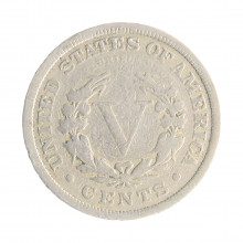 Moeda KM#112 Five Cents Liberty 1907 BC USA América Cobre R Níquel Ø21,2mm 5gr.
