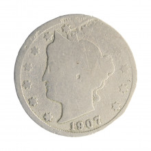 Moeda KM#112 Five Cents Liberty 1907 UTG USA América Cobre R Níquel Ø21,2mm 5gr.