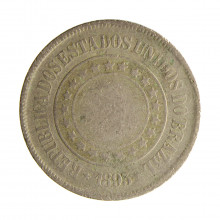 Moeda V-046A 200 Réis 1893 BC Reveros Invertido Cupro Níquel Ø32mm 15gr.