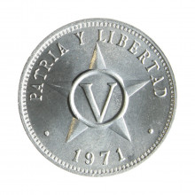 Moeda KM#34 5 Centavos 1971 FC Cuba América Patria y Libertad Alumínio Ø21,21mm 1,5gr.
