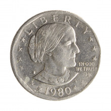 Moeda KM#207 One Dollar Susan B. Anthony 1980 S MBC USA América Cobre R Cobre Níquel Ø26,5mm 8,1gr.