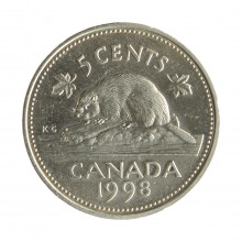Moeda KM#182 5 Cents 1998 FC Canadá América Rainha Elizabeth Cobre R Níquel Ø21,2mm 4,6gr.