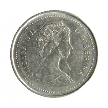 Moeda KM#77.2 10 Cents 1987 MBC Canadá América Rainha Elizabeth Níquel Ø18,03mm 2,07gr.