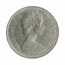 Moeda KM#77.1 10 Cents 1975 MBC Canadá América Rainha Elizabeth Níquel Ø18,03mm 2,07gr.