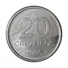 Moeda V-366 20 Cruzeiros 1985 SOB/FC Aço Inoxidável Ø26mm 5,6gr.