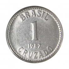 Moeda V-396 1 Cruzado 1987 SOB/FC Aço Inoxidável Ø23mm 4,4gr.