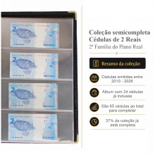 Coleção de Cédulas 2 Reais 2ª Família por Chancela Semicompleto (24 de 65) Alto Estado de Conservação