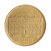 Moeda KM#135 200 Lire 1990 R MBC Itália Europa 100º Aniversário da IV Seção do Conselho de Estado Bronzital Ø24mm 5gr.