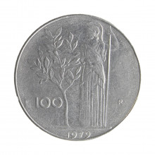 Moeda KM#96.1 100 Lire 1979 R SOB Itália Europa Acmonital Ø27,8mm 8gr.