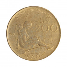 Moeda KM#107 200 Lire 1980 R MBC Itália Europa FAO Bronzital Ø24mm 5gr.